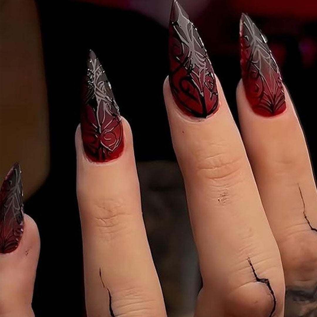 Artificial nail tips with Gothic design and filigree patterns Stornfield