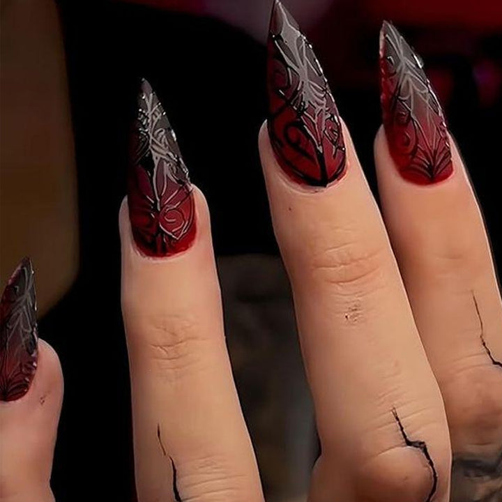 Artificial nail tips with Gothic design and filigree patterns Stornfield