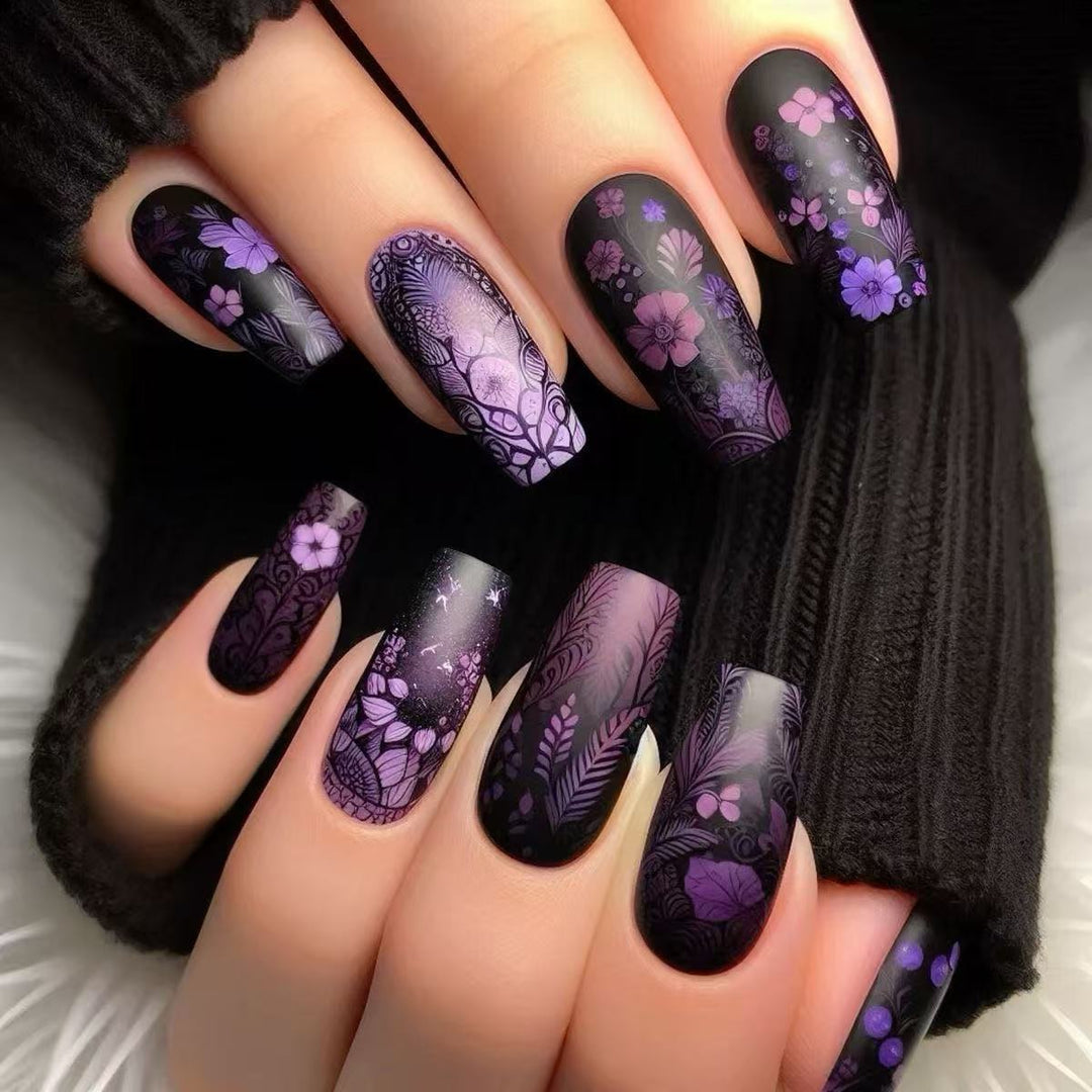 Artificial nails with floral and matte patterns Stornfield