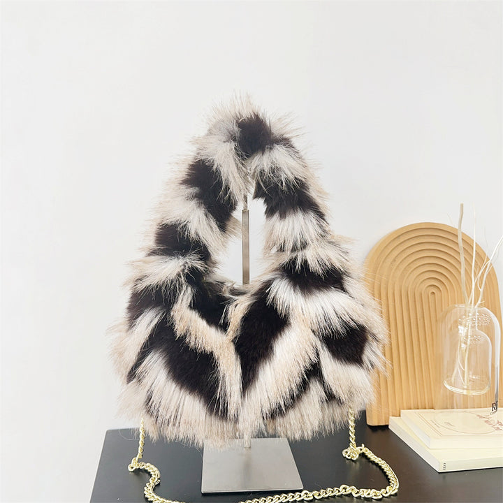 Textured Faux Fur Handheld Purse