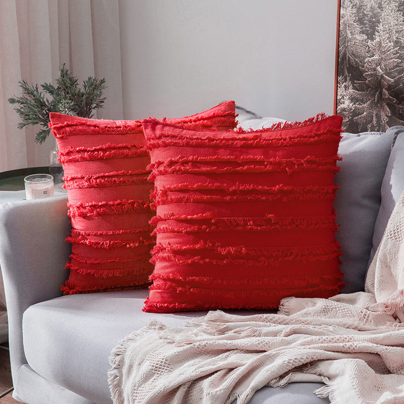 Decorative Fringed Textured Throw Pillow Cover Pair