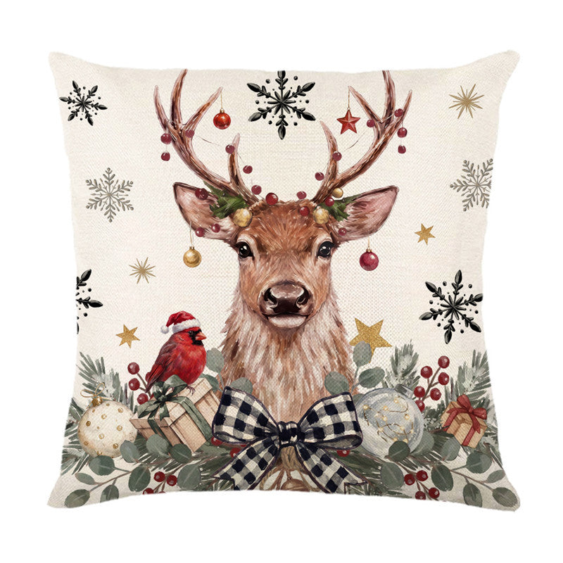 Christmas Decorative Throw Pillow Cover Linen-Cotton Blend Festive Tree Print