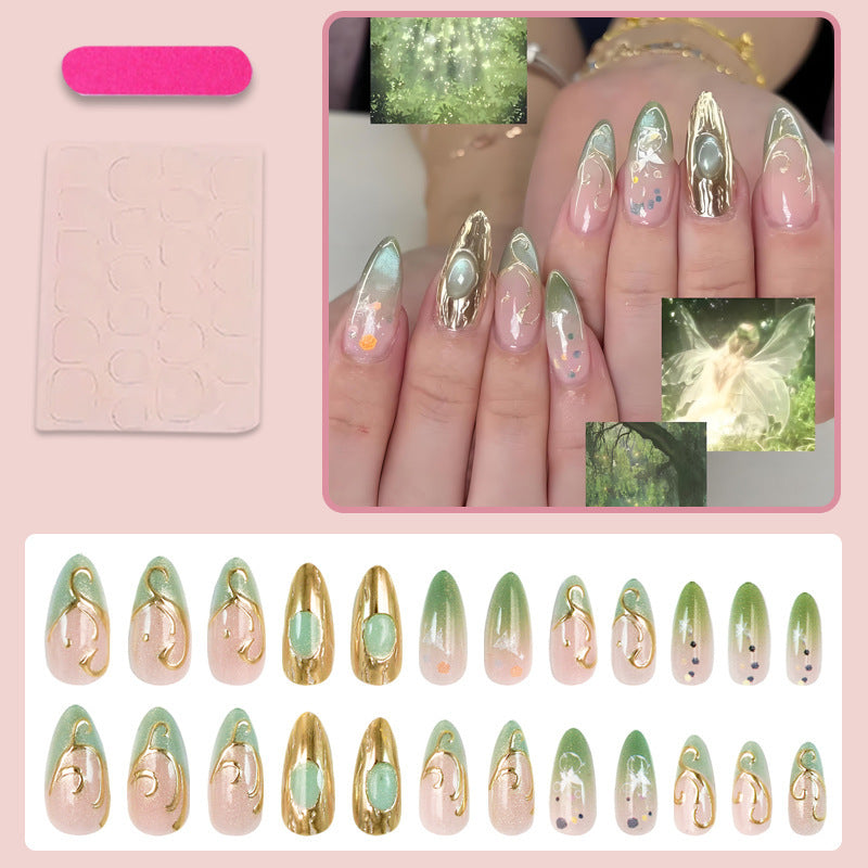 Nail art set with elegant gold accents and floral designs Stornfield
