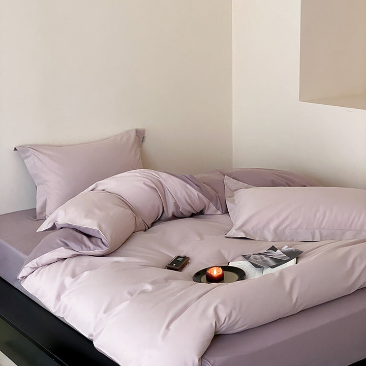 Reversible satin duvet cover set with silky soft finish and hotel closure