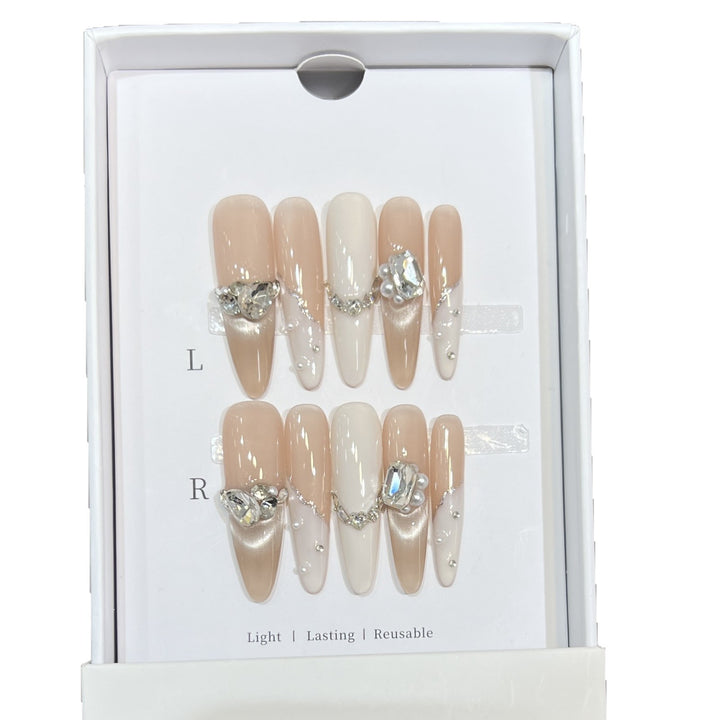 Decorative Press-On Nail Art Set with Luxe Gemstone Accents Stornfield