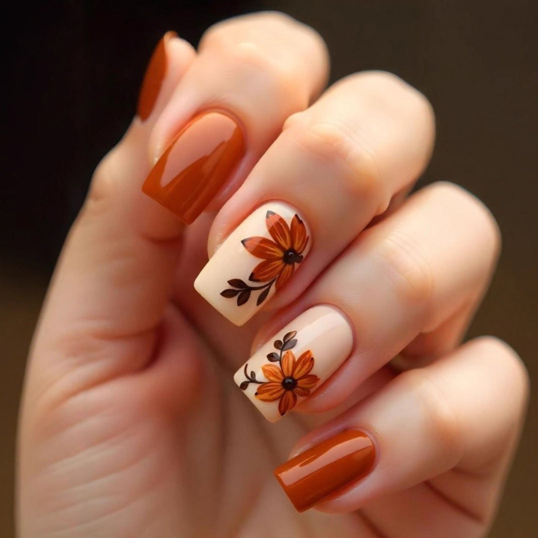 Artificial nails with floral autumn motifs Stornfield