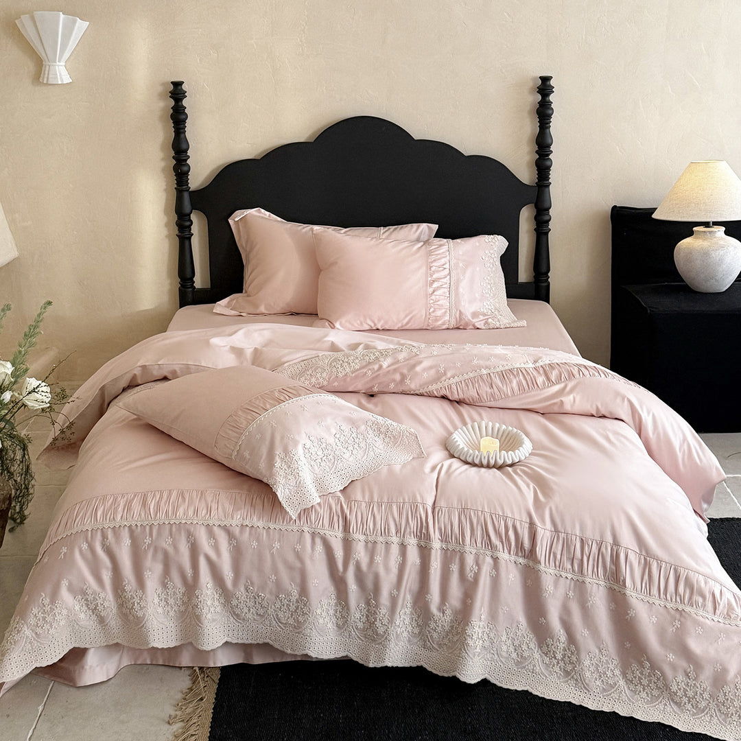 Embroidered Ruffle Lace Duvet Cover Set