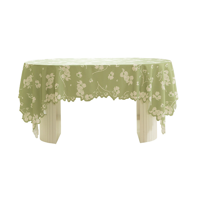 Rectangular tablecloth with olive branch pattern and wavy hem