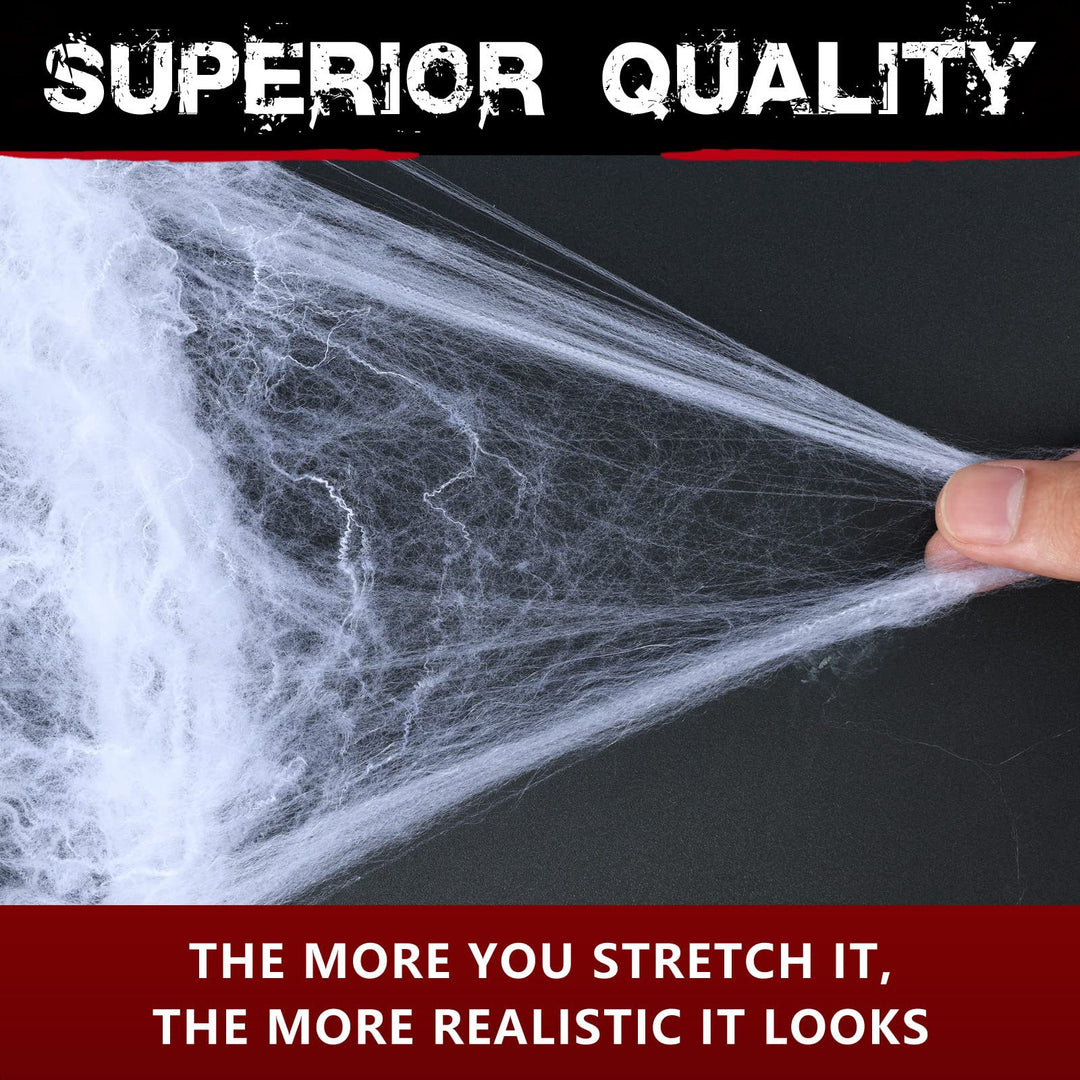 Halloween decoration set with stretchable artificial cobwebs and decorative spiders