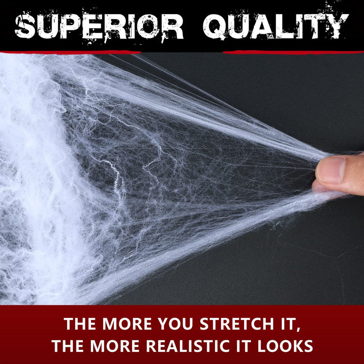 Halloween decoration set with stretchable artificial cobwebs and decorative spiders