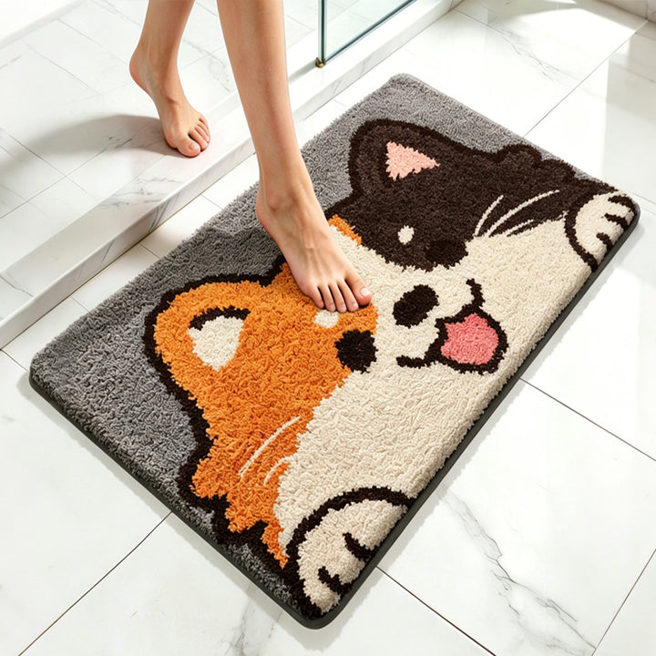 Playful Cat Design Bath Mat