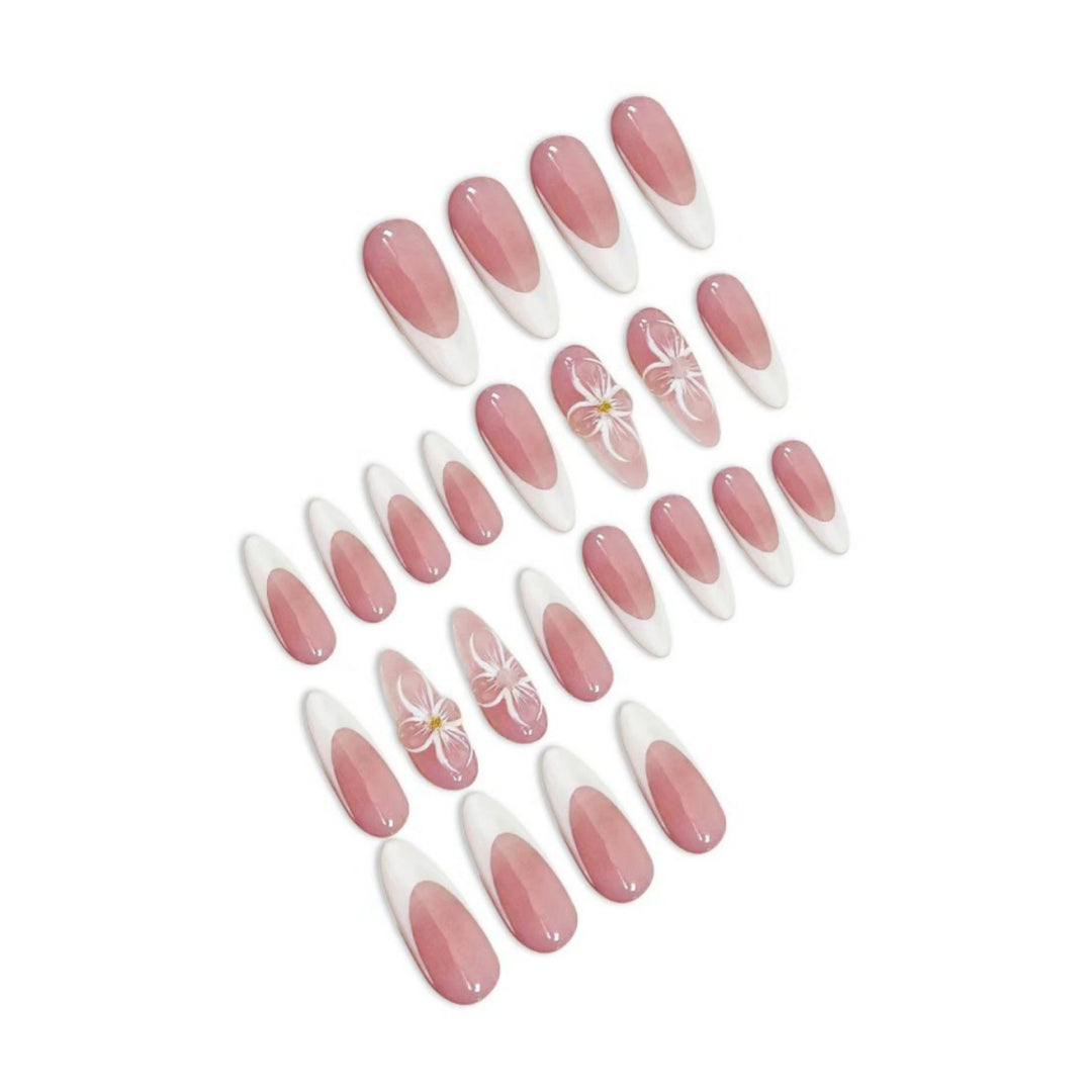 Elegant Floral French Tip Press-On Nails Stornfield