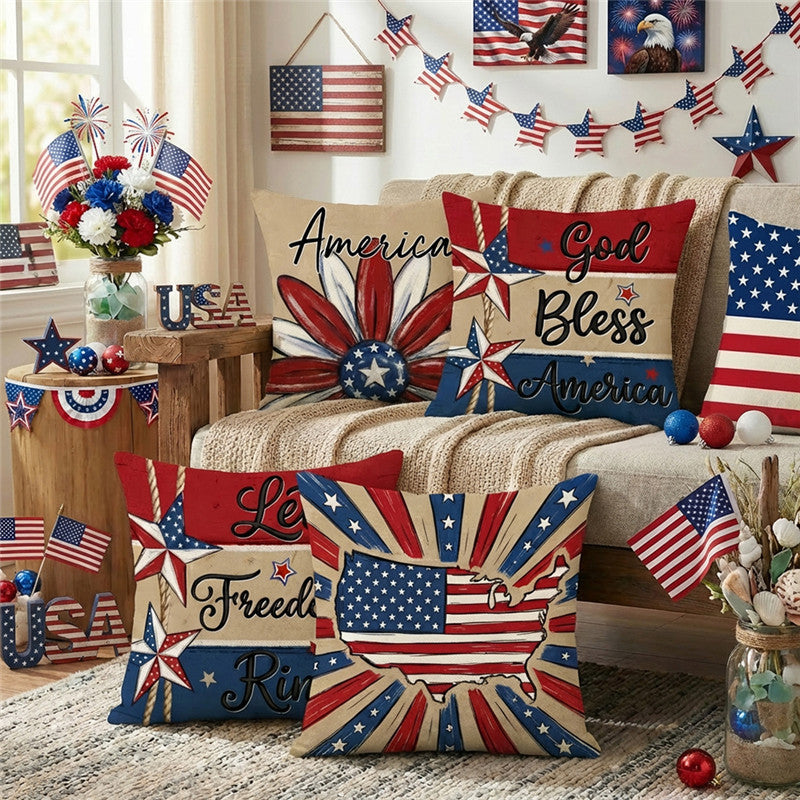 Patriotic Vintage Americana Canvas Throw Pillow Cover