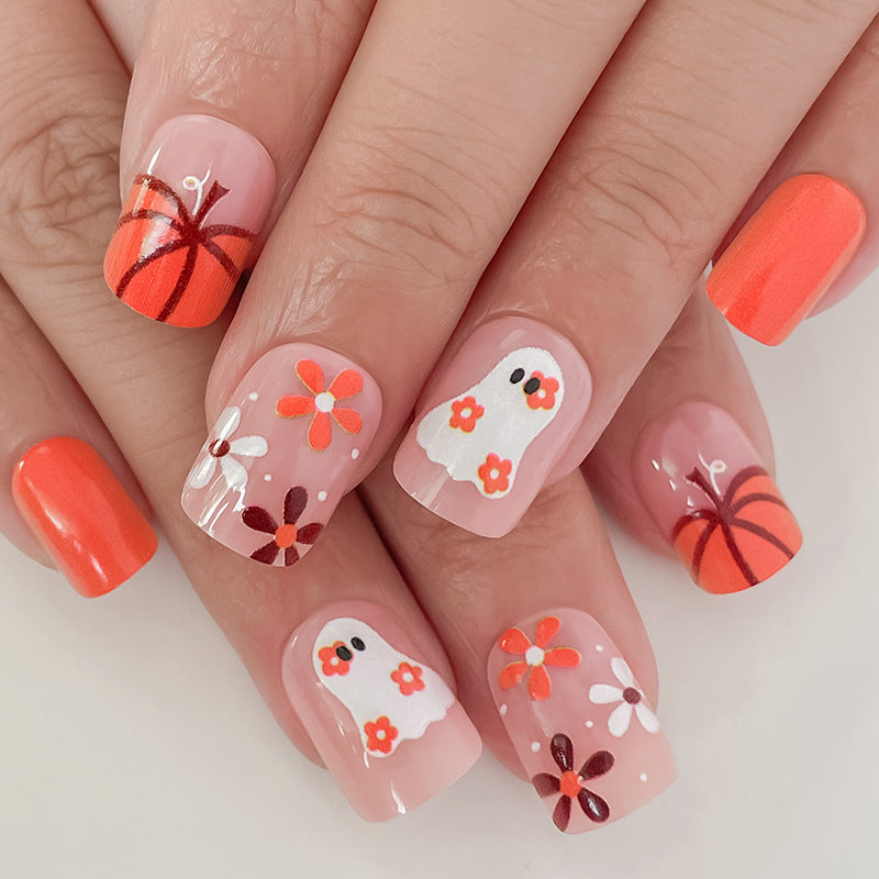 Artistic Press-On Nail Set with Halloween Themed Designs Stornfield