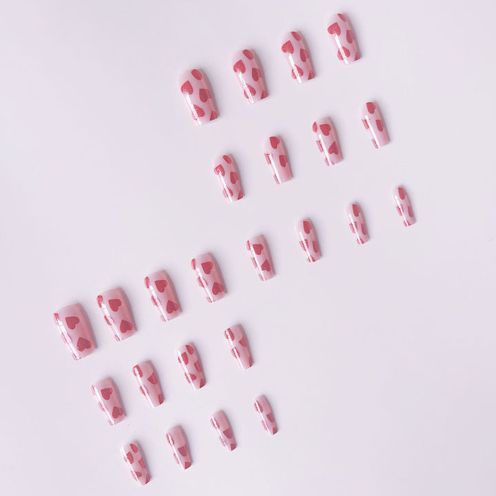 Artificial nail set with romantic heart motif and glitter Stornfield