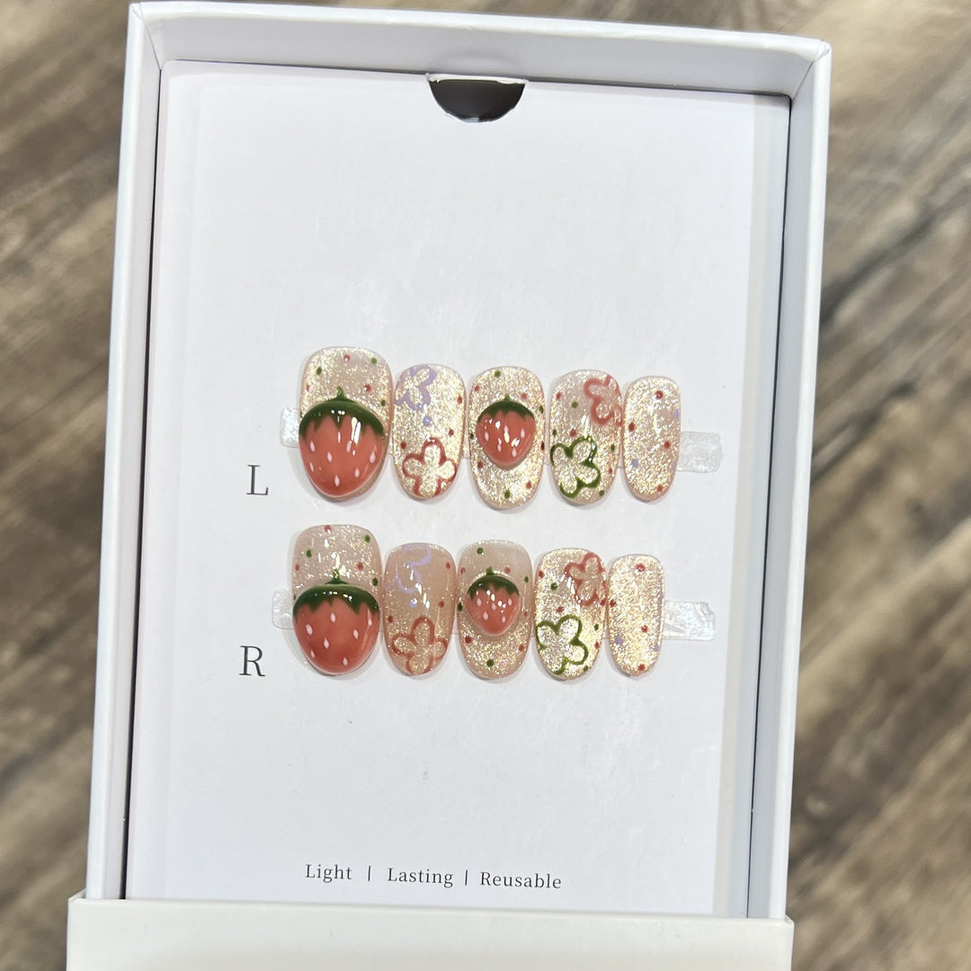 Artistic Strawberry-Themed Press-On Nail Set Stornfield