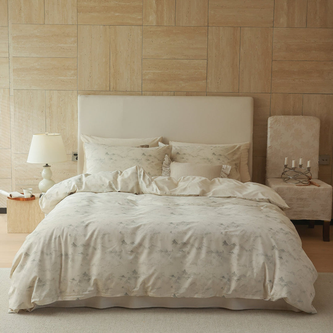 Luxury Linen-Cotton Duvet Cover Set with Floral Watercolor Print