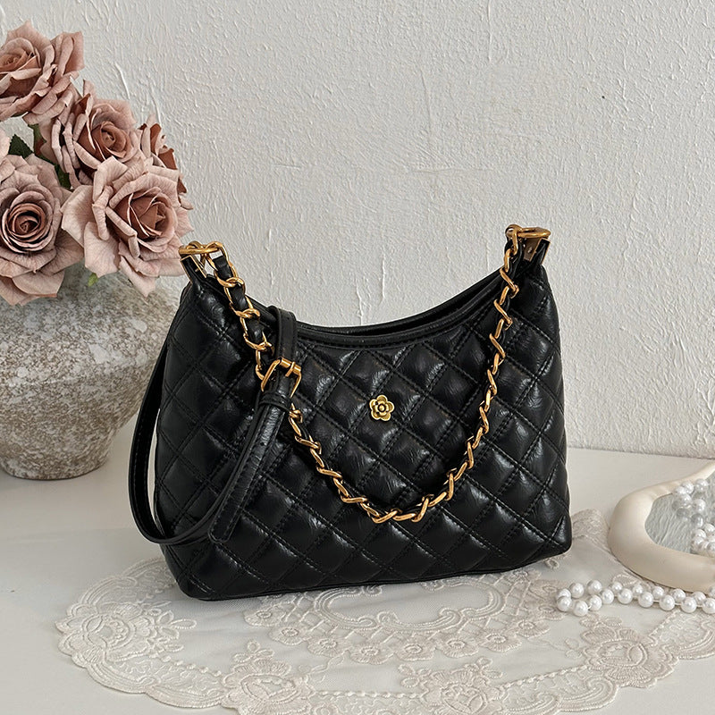 Quilted Chain-Accent Shoulder Bag