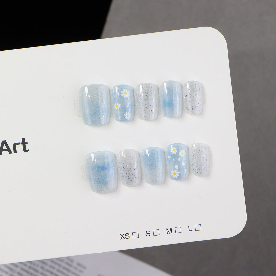 Artistic Press-On Nail Set with Floral Accents Stornfield 1788497744