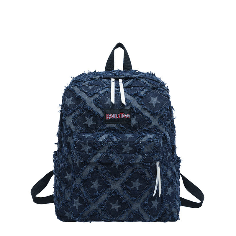 Distressed Star Pattern Denim Backpack Stornfield