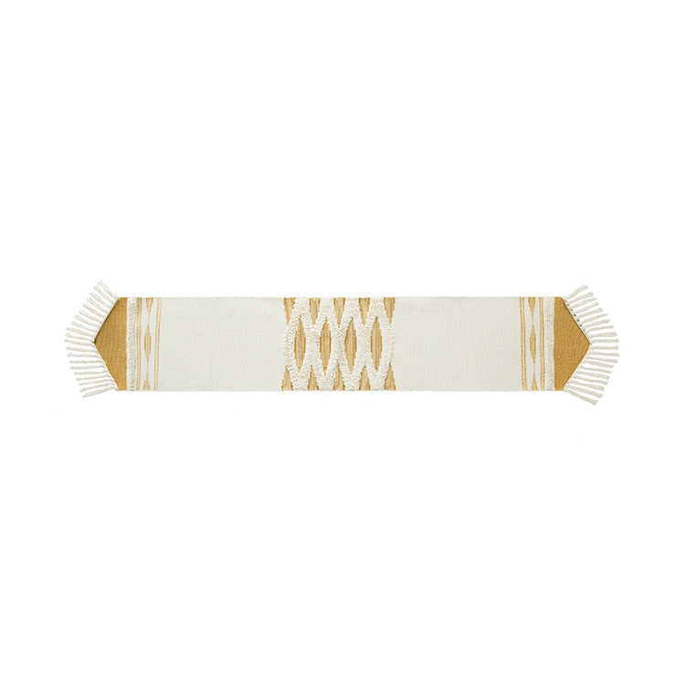 Woven Boho table runner with fringes and textured cotton look Stornfield