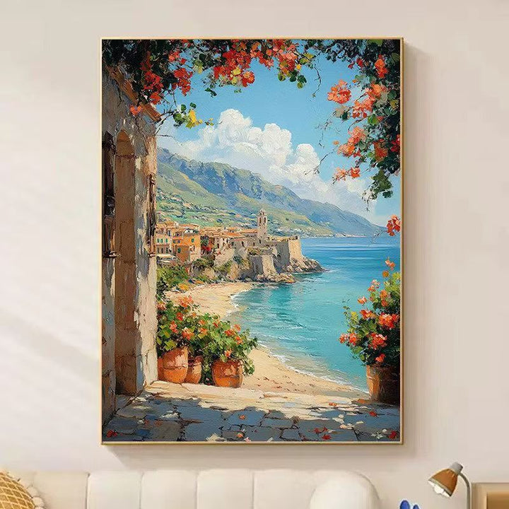 Coastal Village Scenic Painting Canvas Wall Art Stornfield