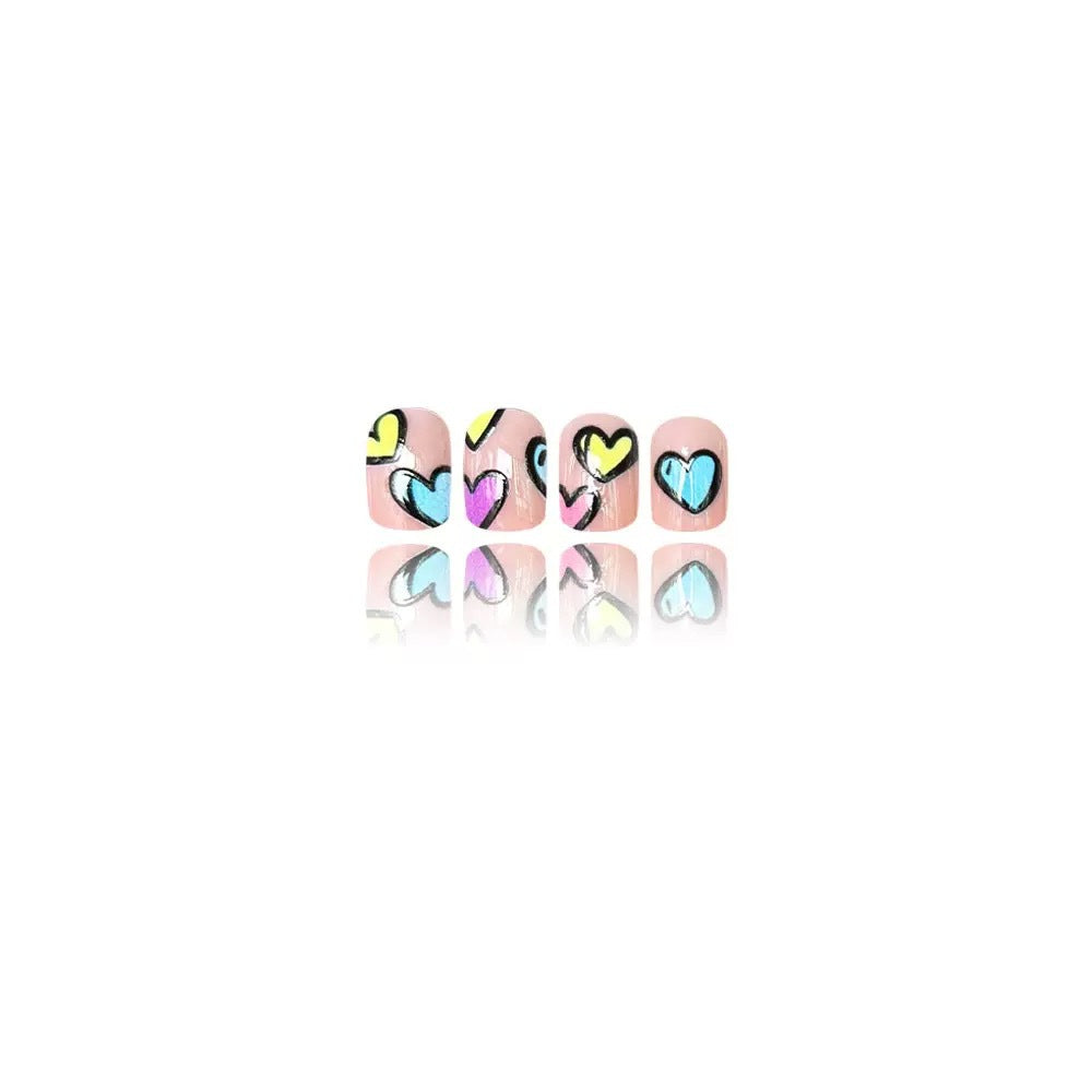 Acrylic Nail Set with Colorful Heart Designs Stornfield
