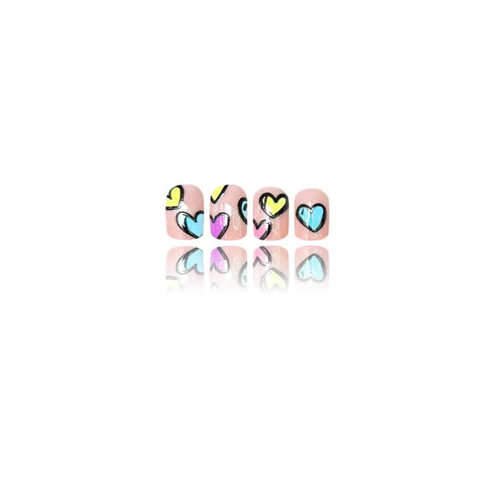 Acrylic Nail Set with Colorful Heart Designs Stornfield