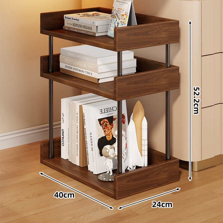 Stacked Mobile Rolling Storage Cart Bookshelf with Protective Raised Edges and Locking Casters