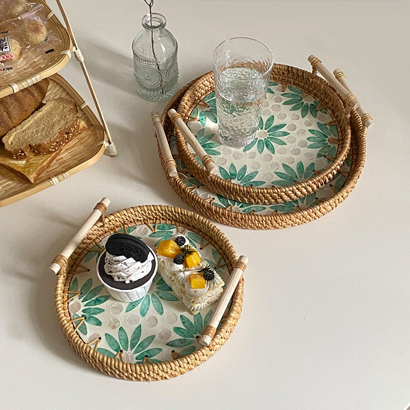 Ladies' cowhide serving basket with handwoven design Stornfield