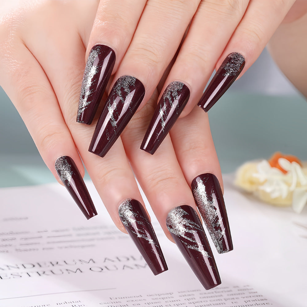 Artificial nails with glamorous silver design Stornfield