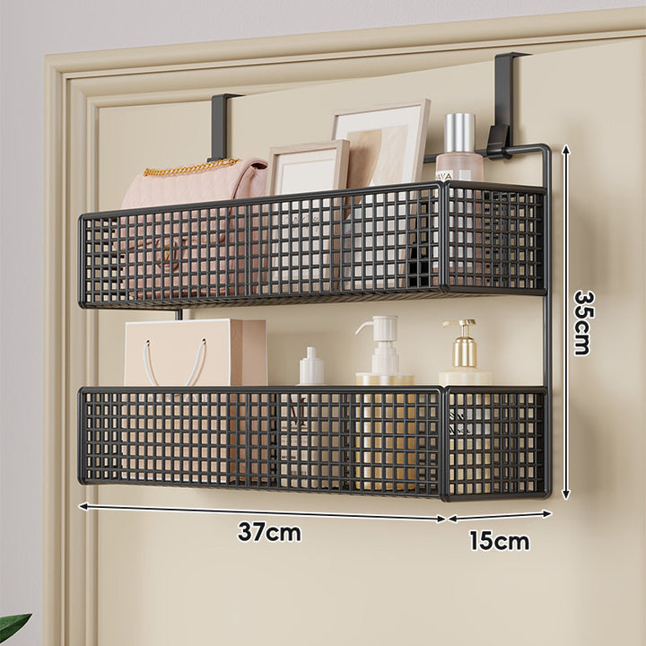 Over-Door Double-Tier Grid Hanging Storage Basket