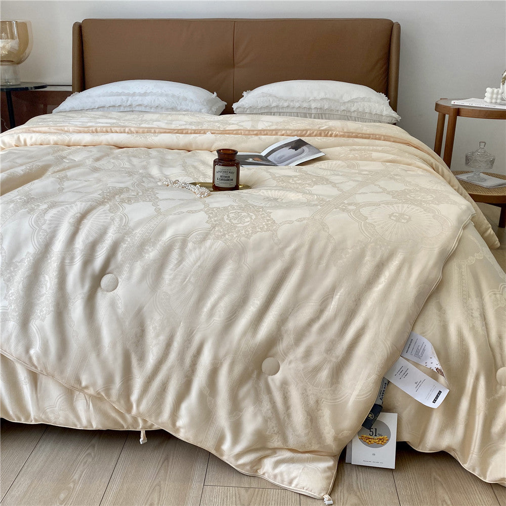 Luxury Jacquard Satin Duvet Cover Ensemble with Tufted Comforter Insert and Lace-Trim Pillow Shams