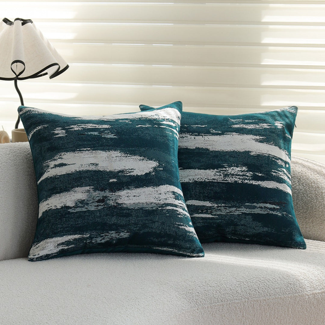 Square velvet cushion cover with abstract brush texture and concealed zipper Stornfield