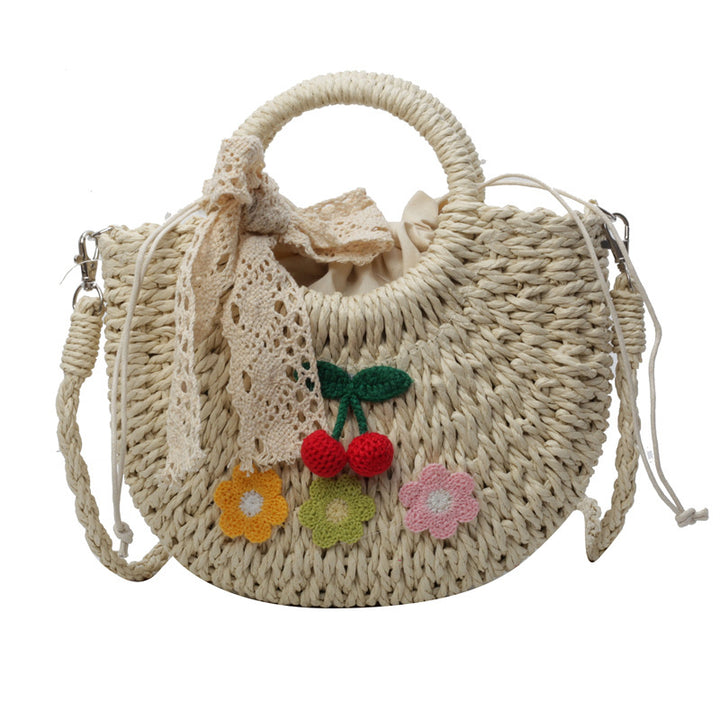 Handcrafted Floral Accent Straw Handbag