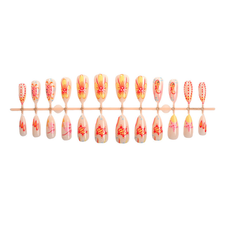 Artistic Press-On Nail Set with Floral and Colorful Designs Stornfield