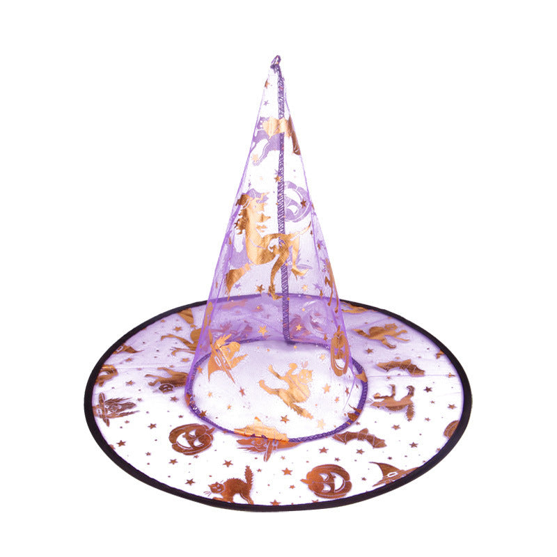 Halloween Themed Witch Hat with Decorative Patterns