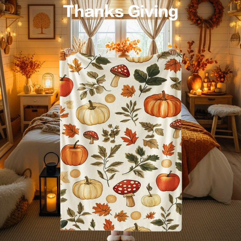 Thanksgiving-Themed Cozy Fleece Blanket
