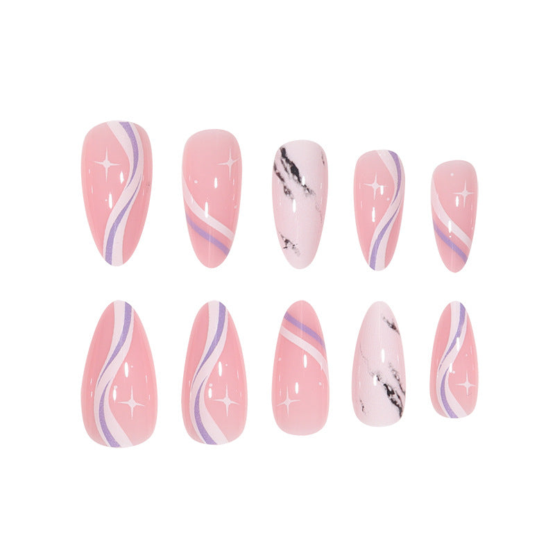 Artistic Press-On Nail Set with Abstract Marble and Gradient Designs Stornfield