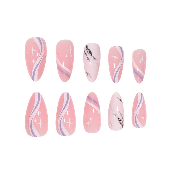 Artistic Press-On Nail Set with Abstract Marble and Gradient Designs Stornfield