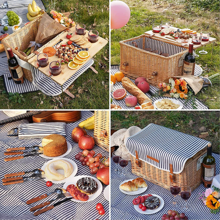 Ladies picnic basket with integrated dinnerware set andStylish folding table Stornfield