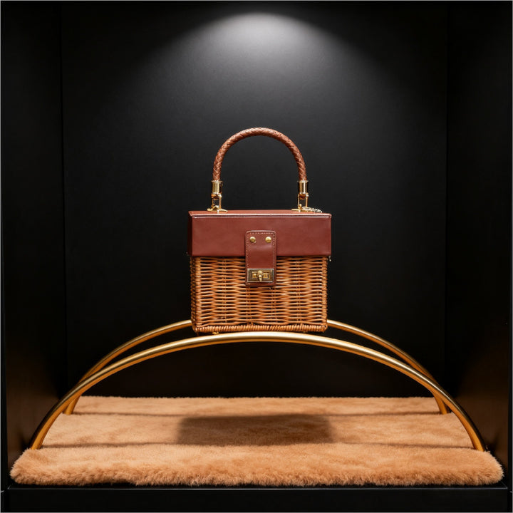 Women Stylish Basket with Elegant Leather Lid and Woven Design Stornfield