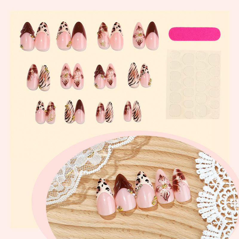 Artistic Press-On Nail Set with Floral and Animal Print Designs Stornfield