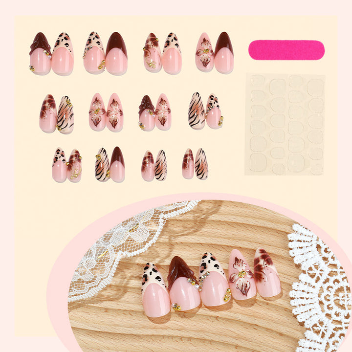 Artistic Press-On Nail Set with Floral and Animal Print Designs Stornfield