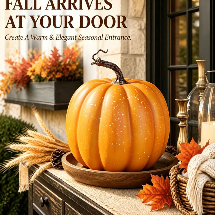 Decorative pumpkin made of foam with realistic texture finish and twisted stem