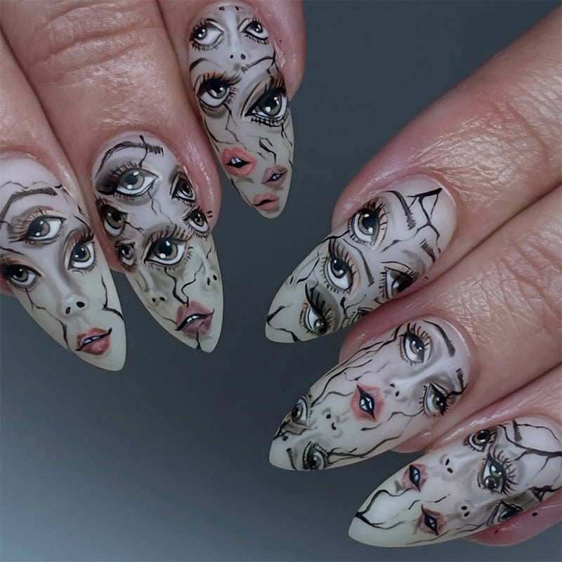 Artificial nail set with unique facial designs Stornfield