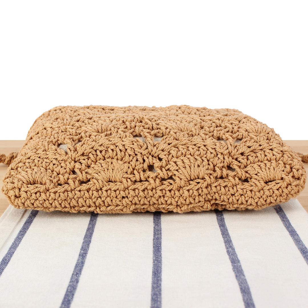 Handmade macrame shoulder bag with ruffled trim Stornfield