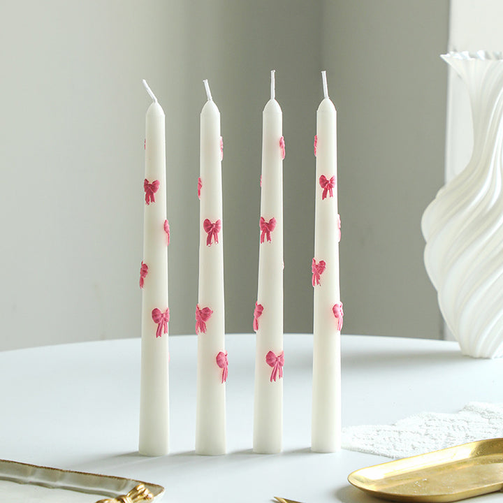 Hand-Poured Embossed Bow-Accent Sculptural Taper Candle
