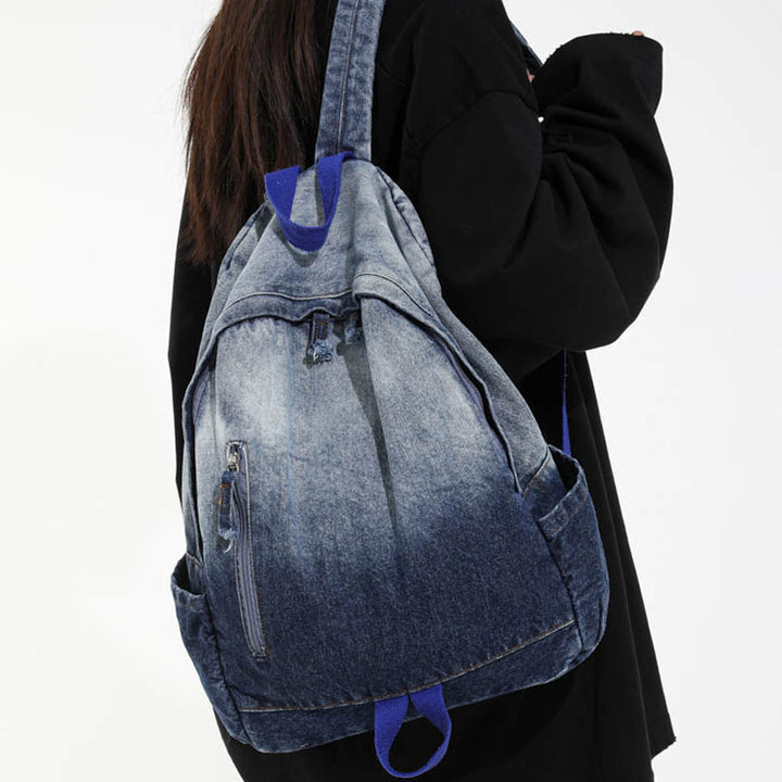 Casual Denim Wash School Backpack Stornfield