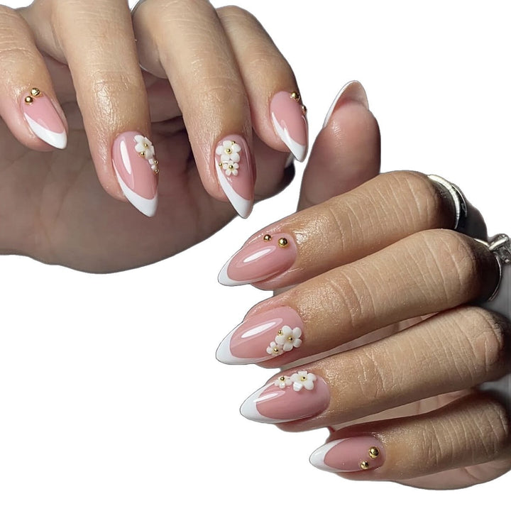 Artificial nail set with elegant floral accents and glitter Stornfield
